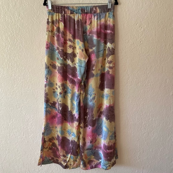 Alexis Tie Dye Silk Pants Size S Pink Yellow Blue Flowy Casual Multi-Color Fall - Picture 4 of 8